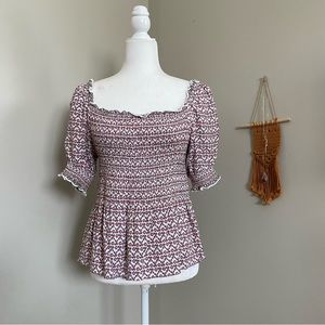 Floral Smocked Peplum Puff Sleeve Off Shoulder Blouse Large